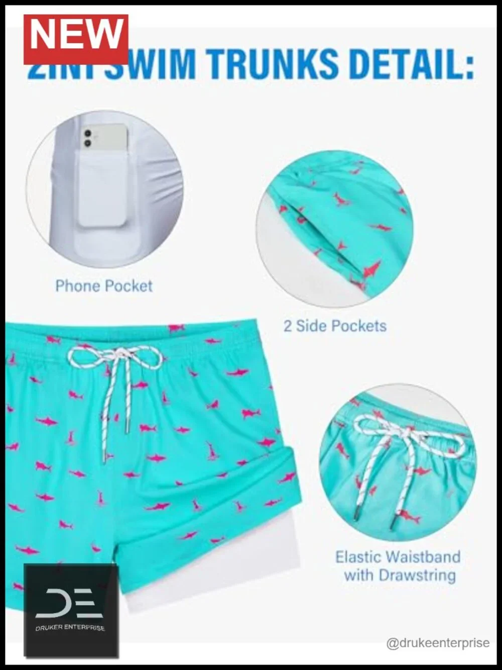 Men's 5in Swim Trunks with Compression Liner & Phone Pocket Quick Dry
